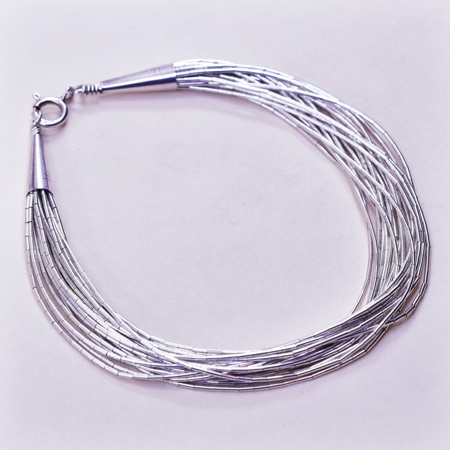 7”, vtg Native American sterling 925 liquid silver multi 20 strands bracelet