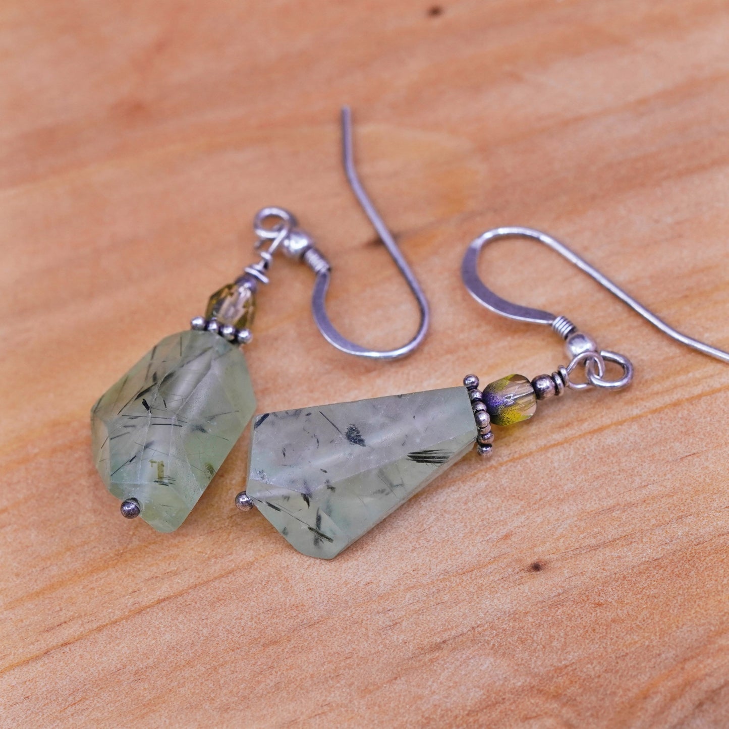 Vintage Sterling 925 silver handmade earrings with jade nugget drops