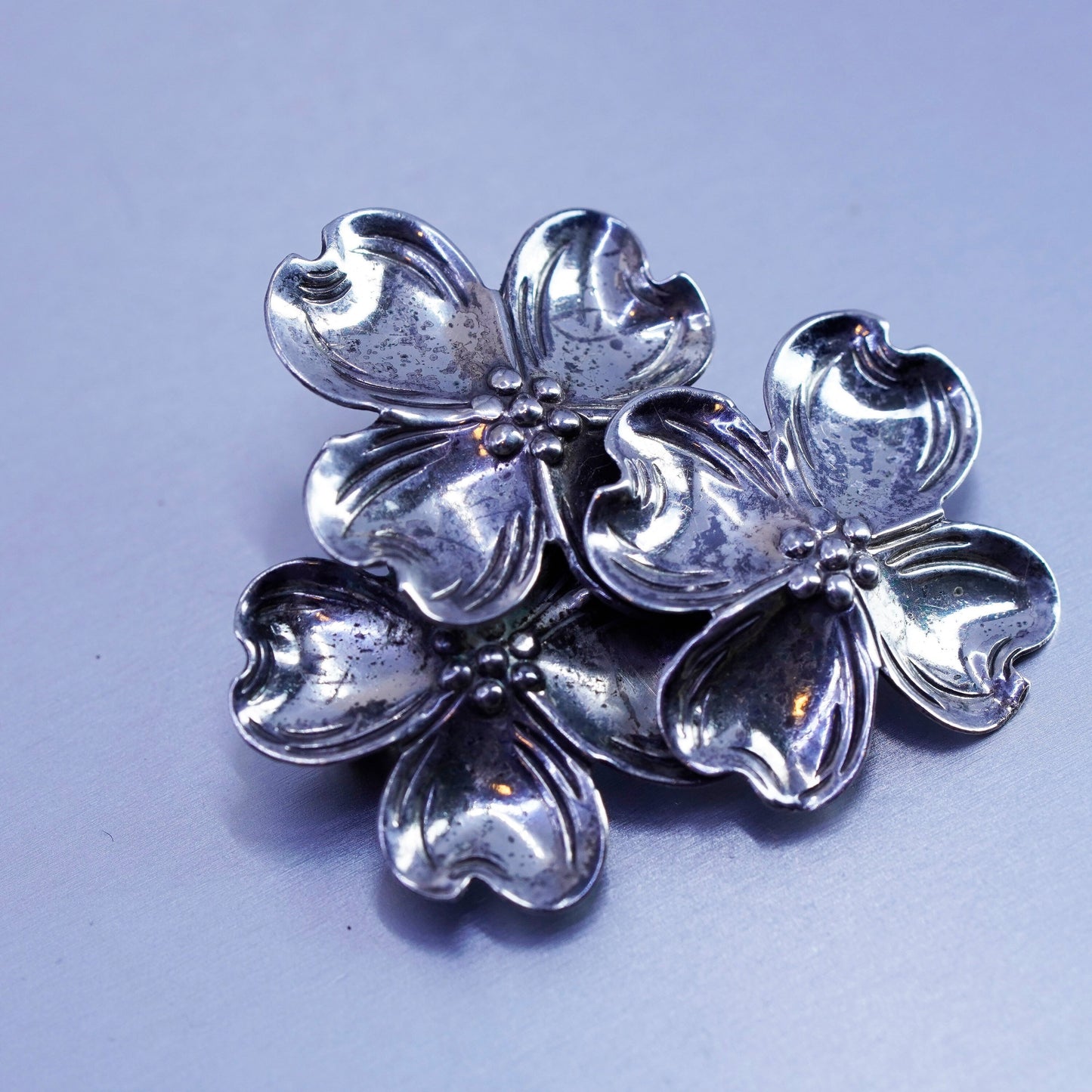 Vintage beau sterling silver handmade brooch, 925 dogwood flower pin
