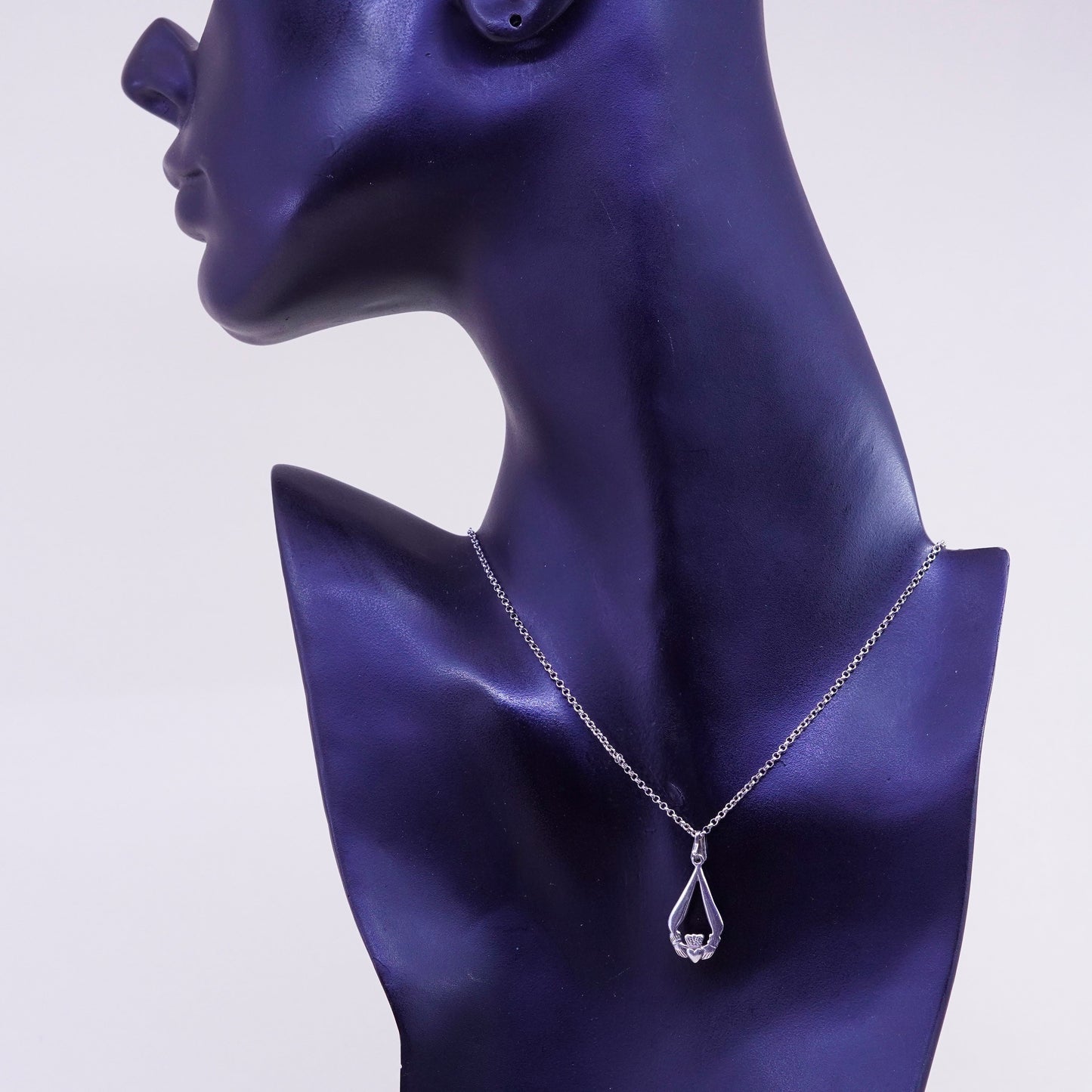 20”, sterling silver necklace, 925 circle chain claddagh heart Pendant