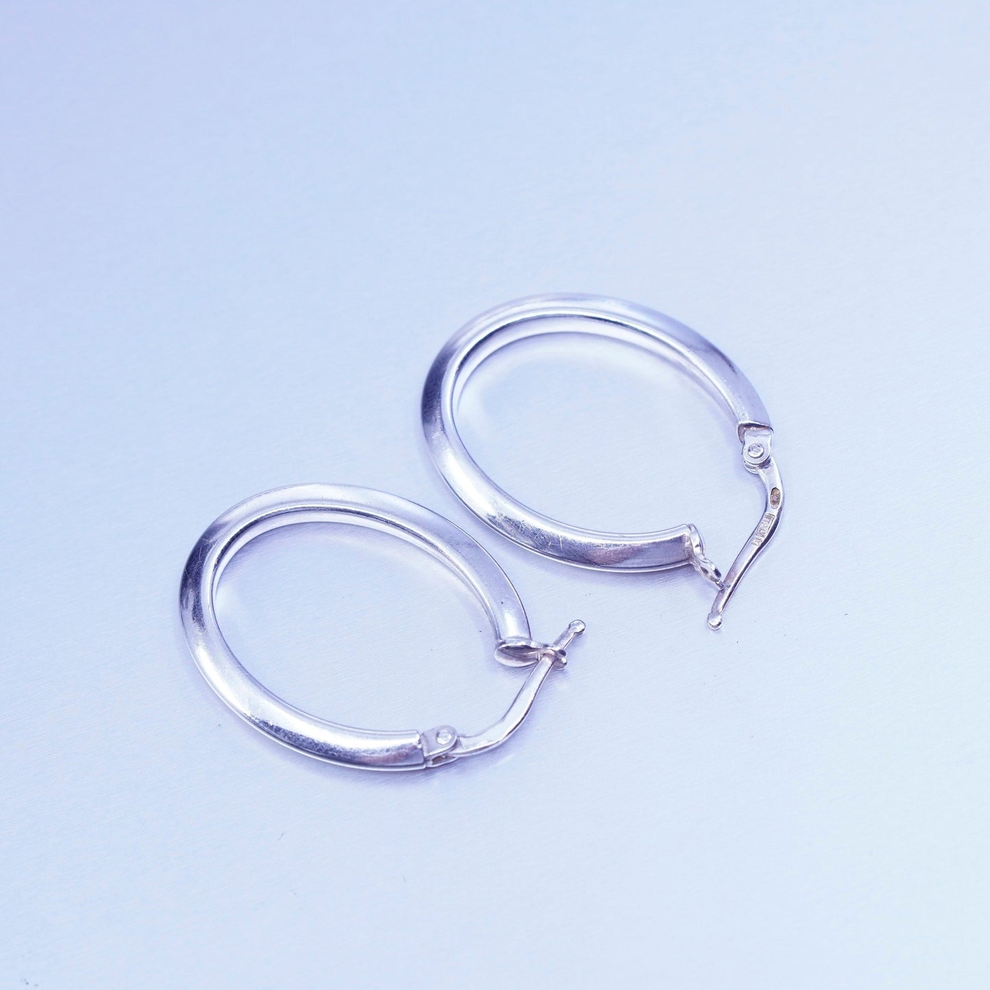 1”, vintage Italy Sterling silver handmade earrings, 925 simple oval hoops