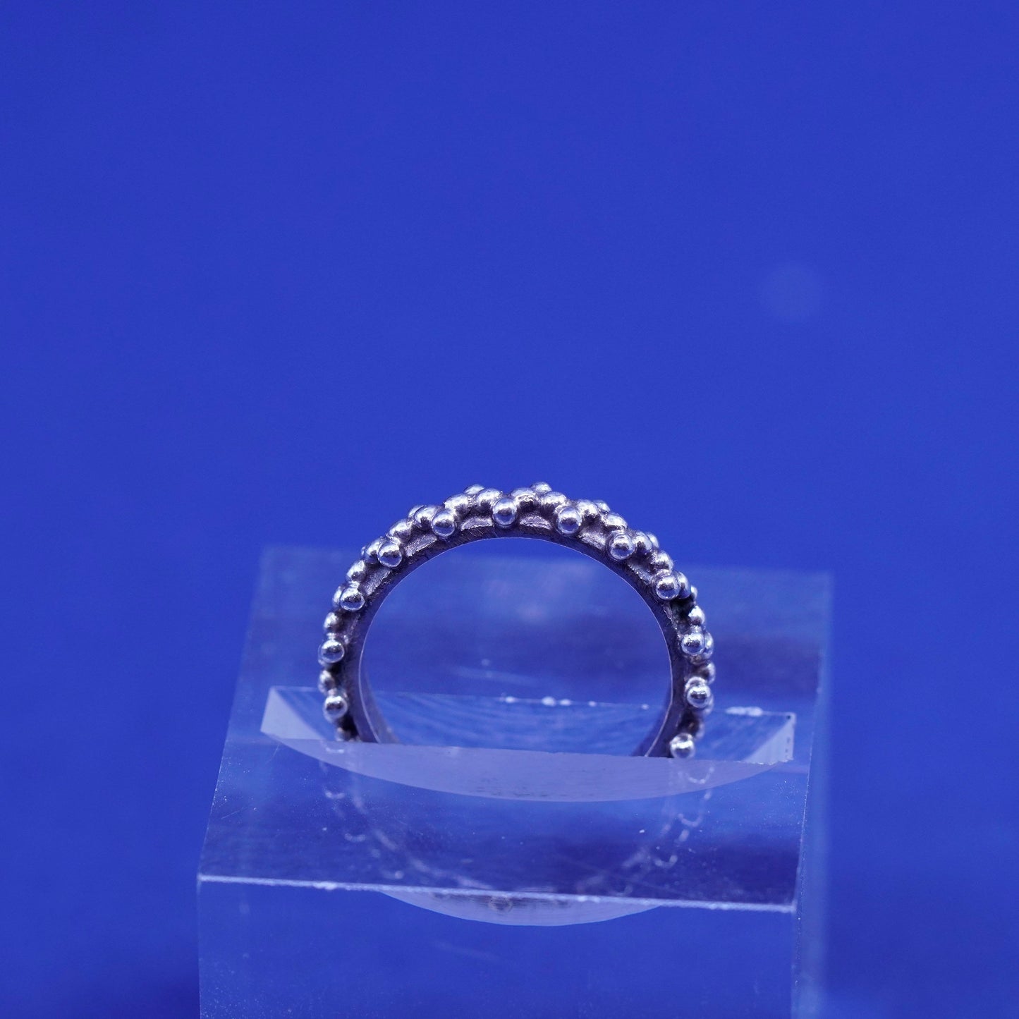 Size 4.75, Sterling silver handmade ring, southwestern 925 stackable band beads