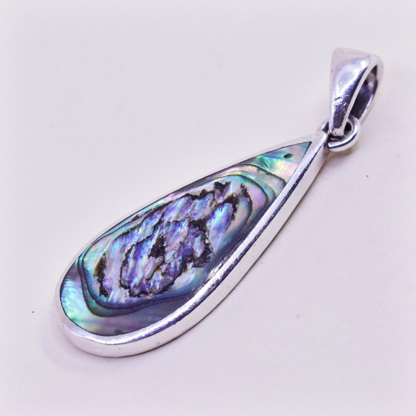 Vintage sterling 925 silver handmade pendant with teardrop abalone
