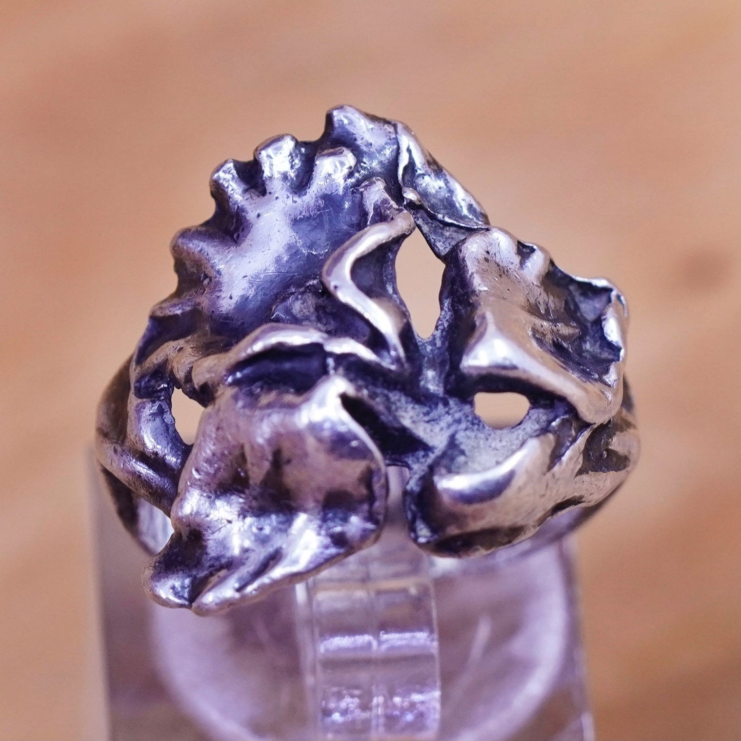 Size 6.75, Vintage Sterling 925 silver handmade flower ring, silver tested