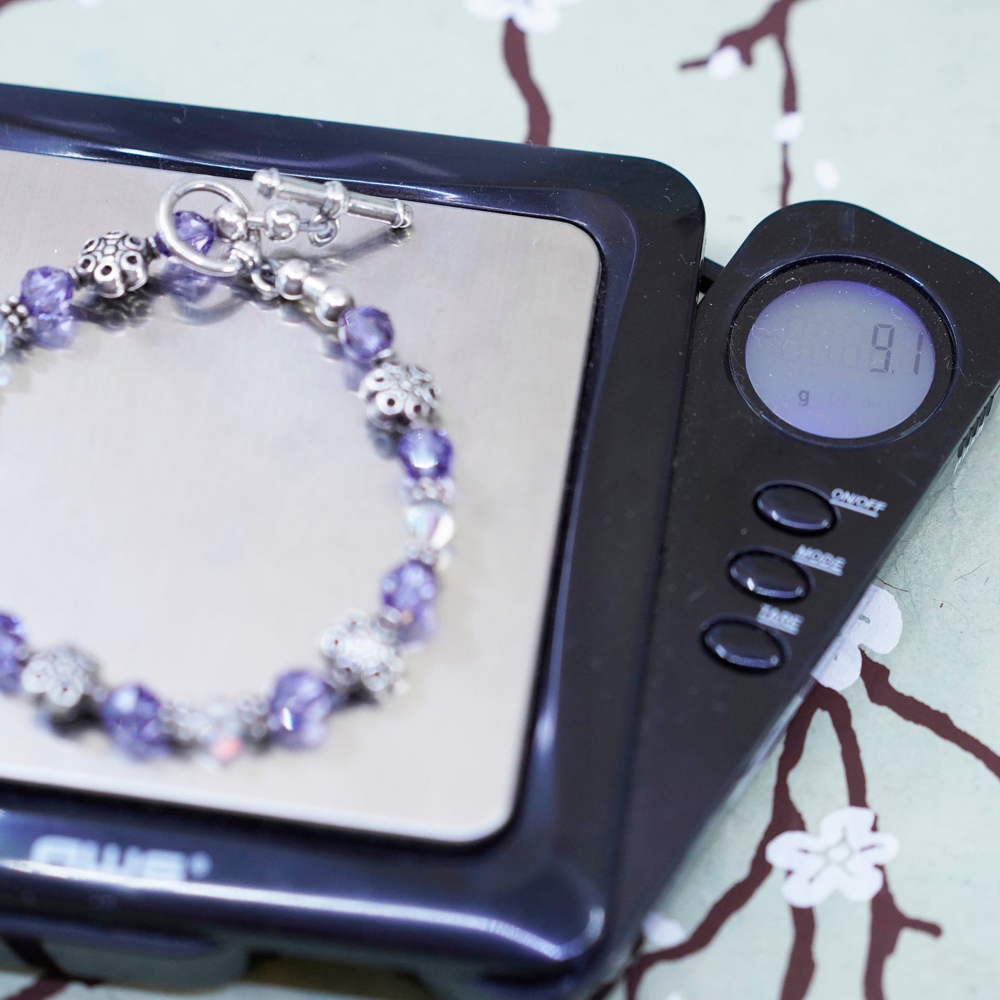 6.25” Vintage 925 Sterling silver handmade bracelet, amethyst beads