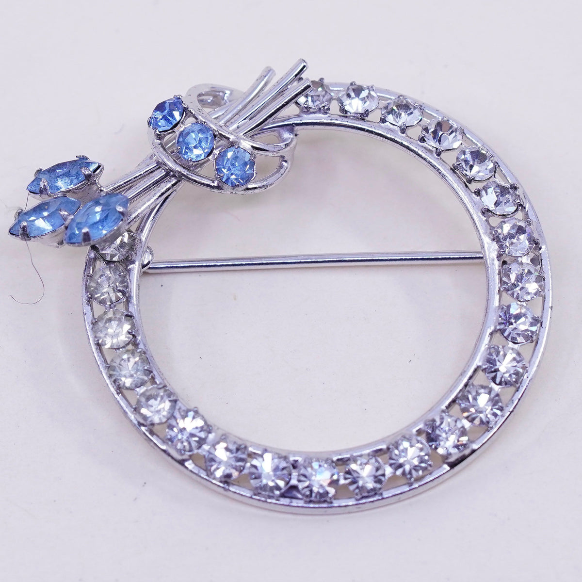 CA vintage Sterling silver handmade brooch, 925 circle pin with Rhinestone