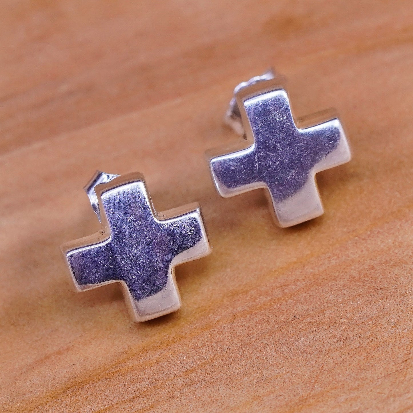 Vintage Sterling silver handmade earrings, 925 cross studs