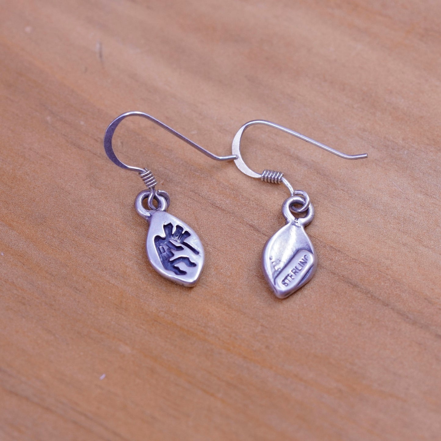 Vintage Native American Sterling silver handmade earrings, 925 Kokopelli drops