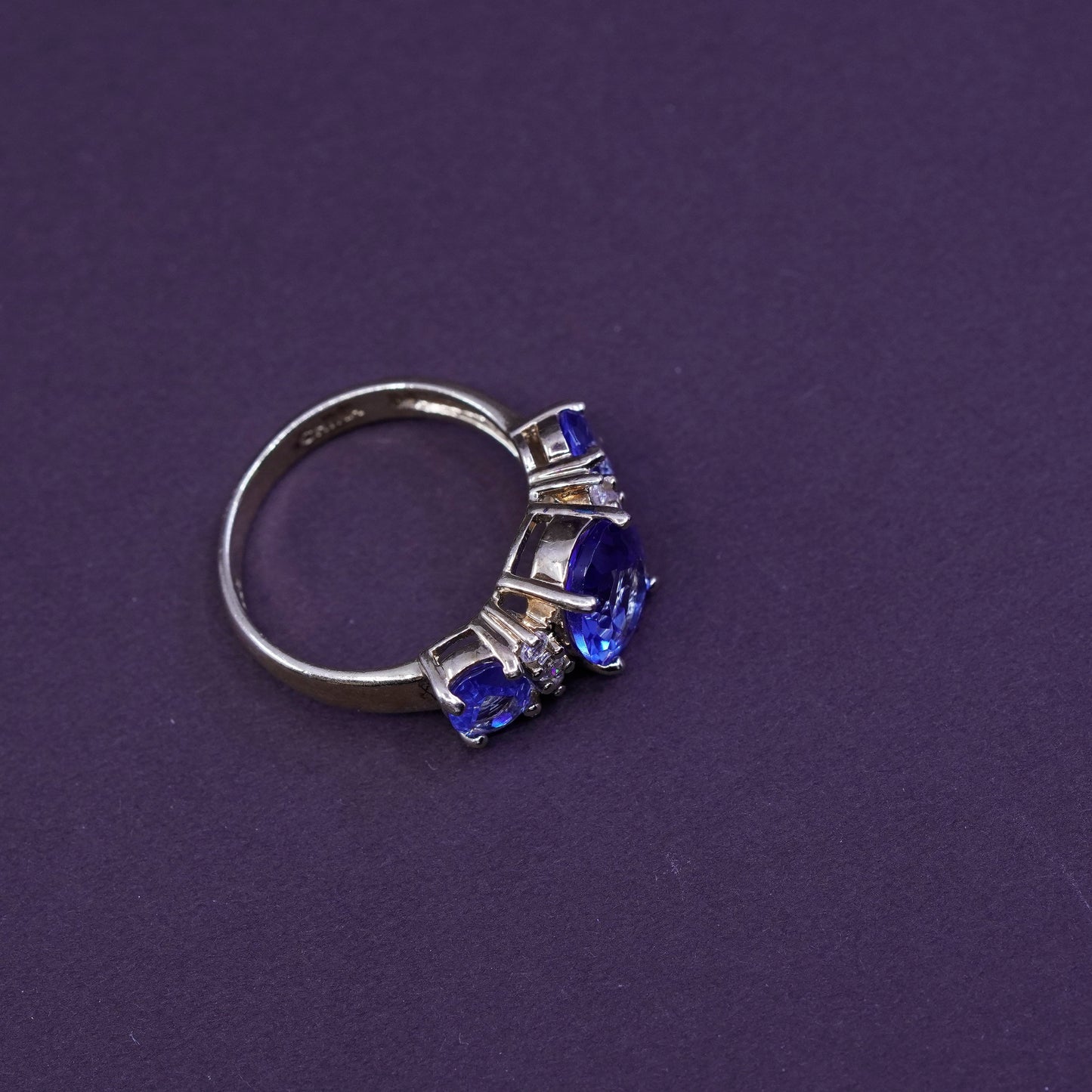 Size 8, vermeil gold over Sterling 925 silver handmade ring with topaz and cz