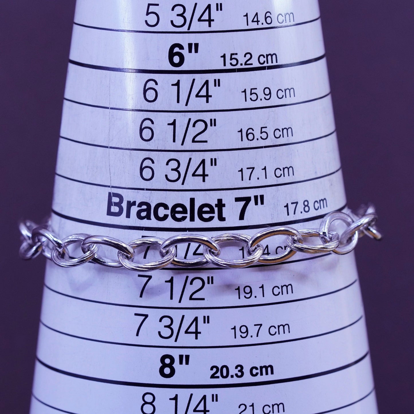 7.25”, Sterling silver charm bracelet, 925 bold circle chain heart tag charm