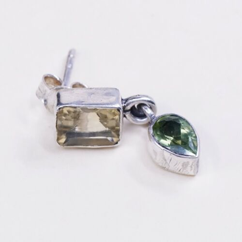Vintage Modern Sterling Silver Handmade Earrings, 925 W/ Citrine N Peridot