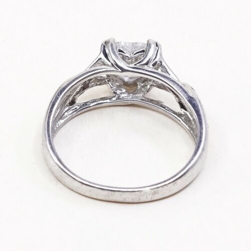 Sz 6, Vtg Sterling Silver handmade Ring, 925 Ring W/ Heart Shaped Cz