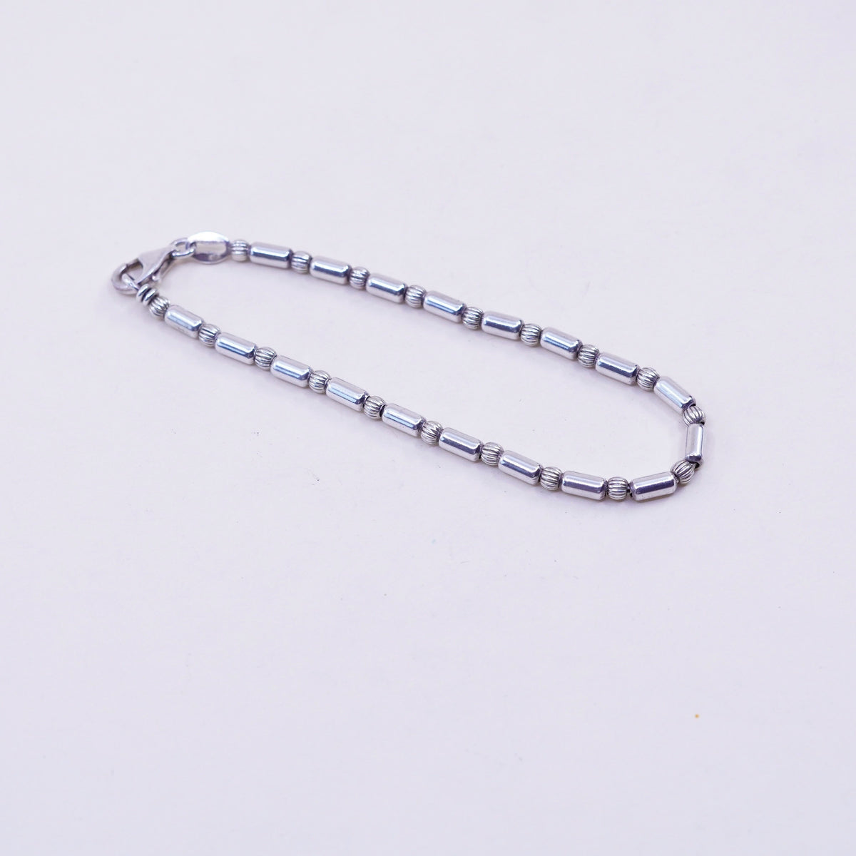 7”, 3mm, Vintage sterling silver handmade bracelet, 925 tube and beads chain