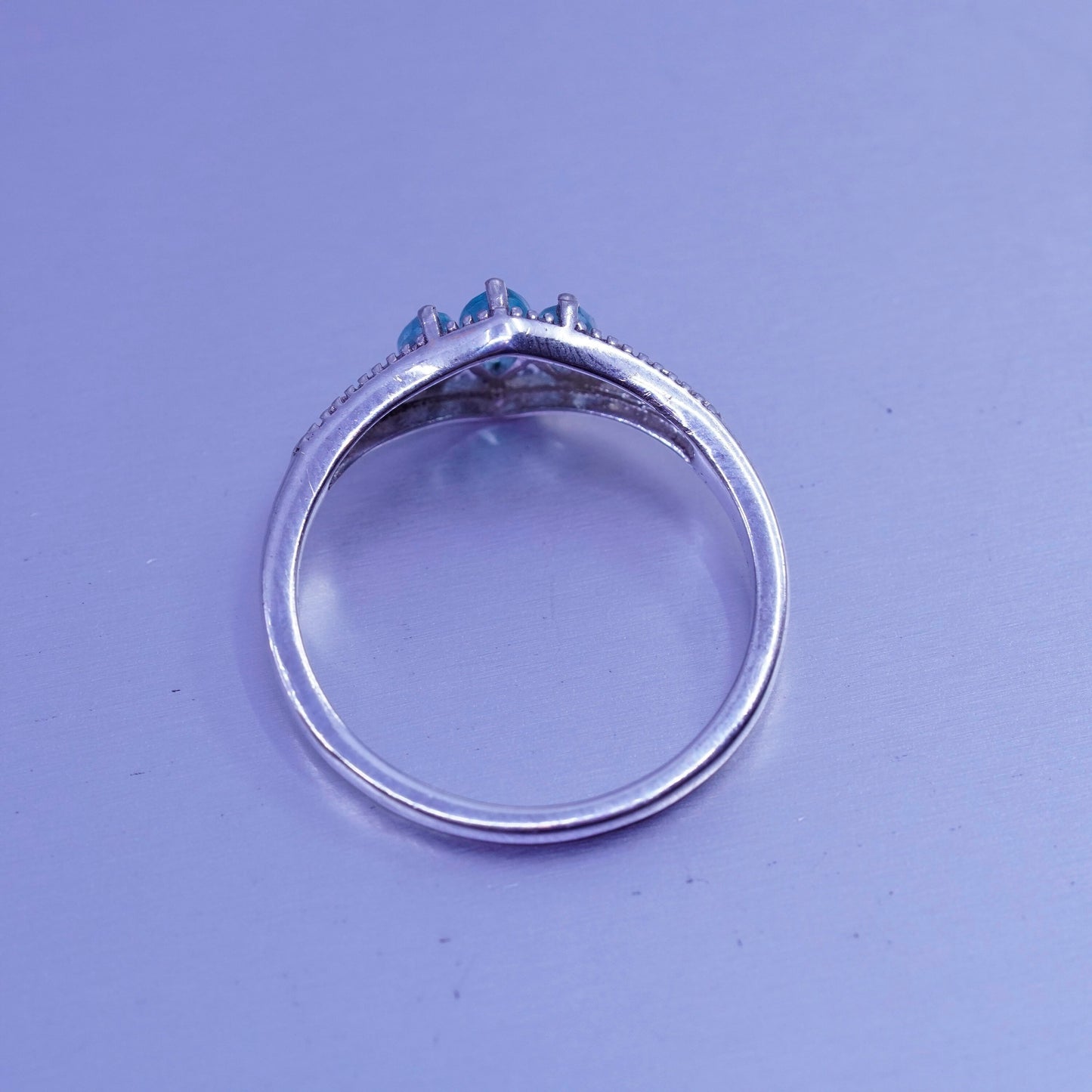 Size 8.25, vintage Sterling 925 silver handmade engagement ring with blue Cz