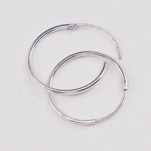 0.75”, 925 Sterling Silver textured Hoop Pierced Earrings, 925 silver huggie