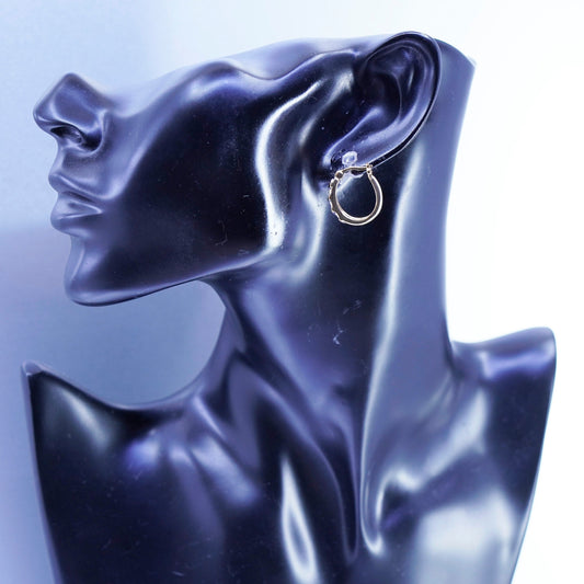 0.5”, vintage vermeil gold over Sterling silver earrings, 925 hoops w/ diamond
