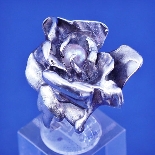 Size 3.25, vintage Sterling Silver Israel, handmade ring with pearl, silver tested