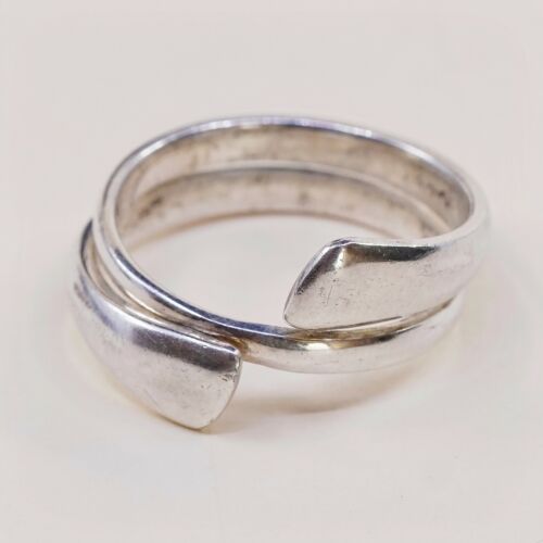 Size 6.5, Vtg Sterling 925 Silver Handmade Wrap Around Ring Band
