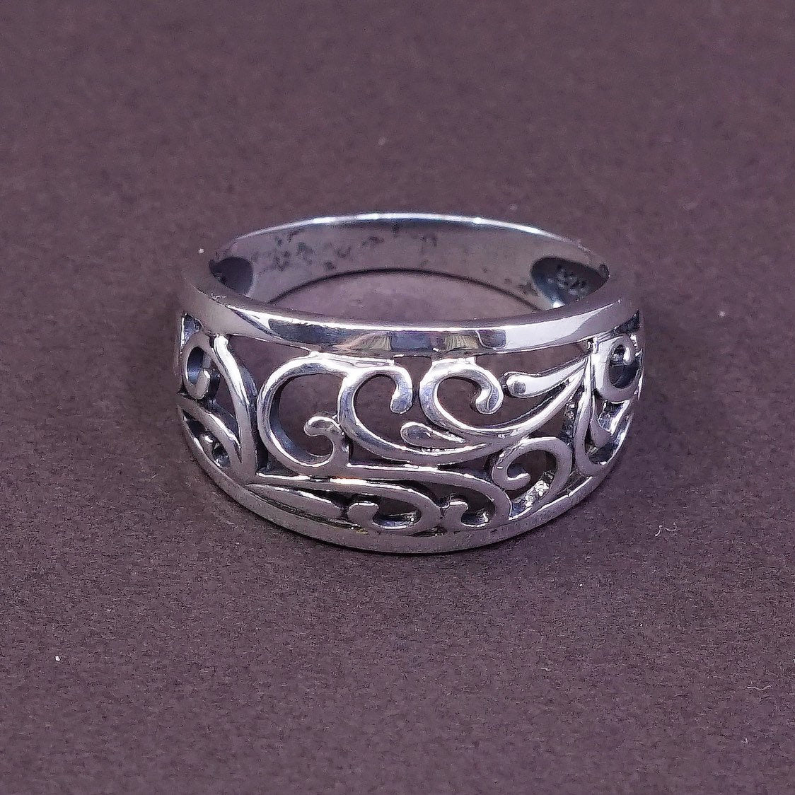 sz 8.5, vtg Sterling silver handmade ring, southwestern 925 filigree swirl band