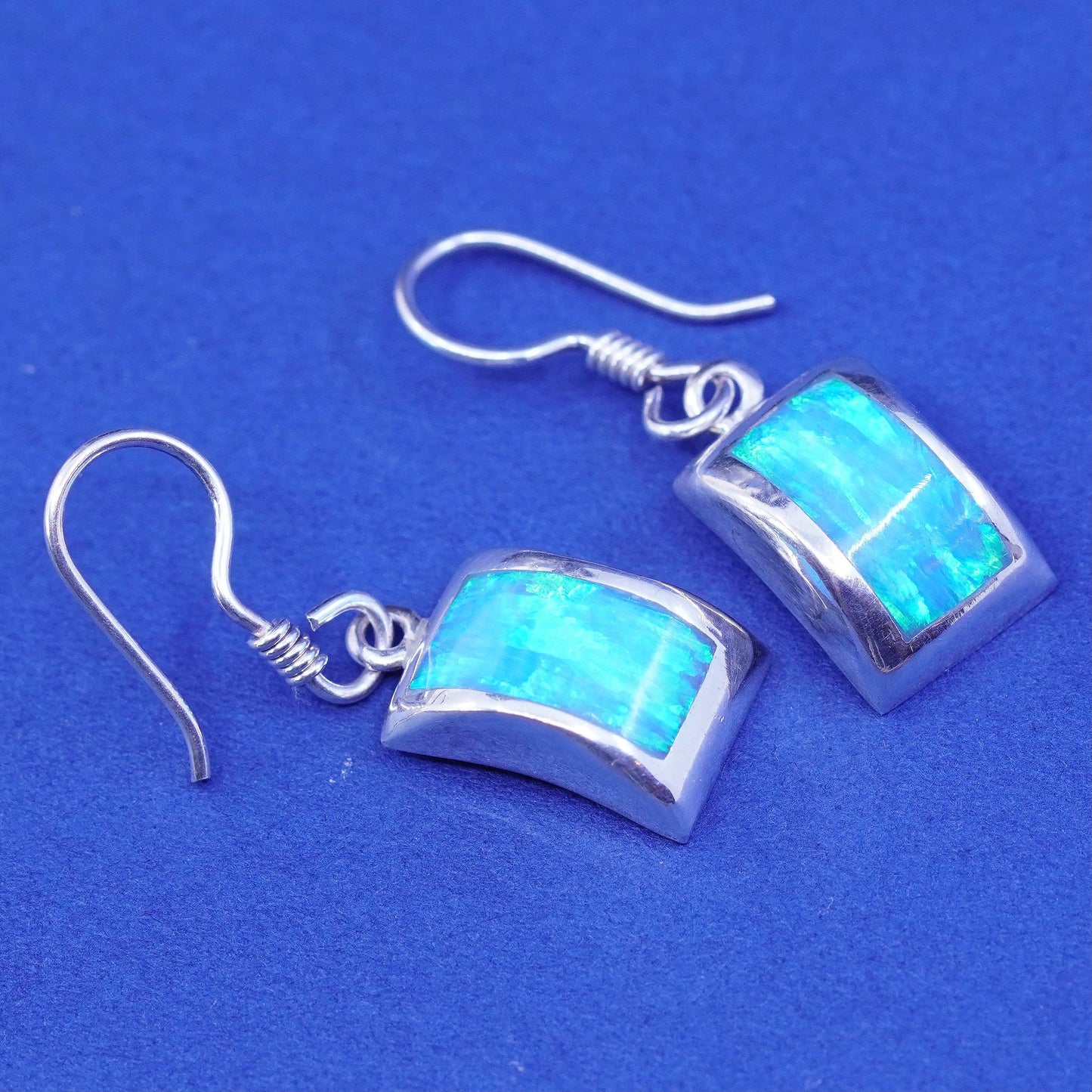 Vintage mexico sterling 925 silver handmade earrings with opal inlay