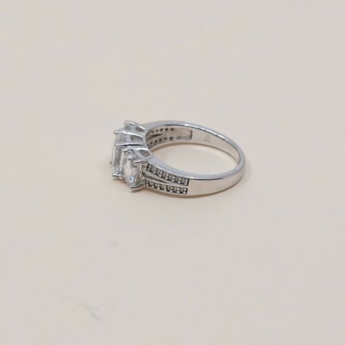 Sz 7.25, Vtg Sterling Silver Ring, 925 Silver Engagement Ring W/ Crystal