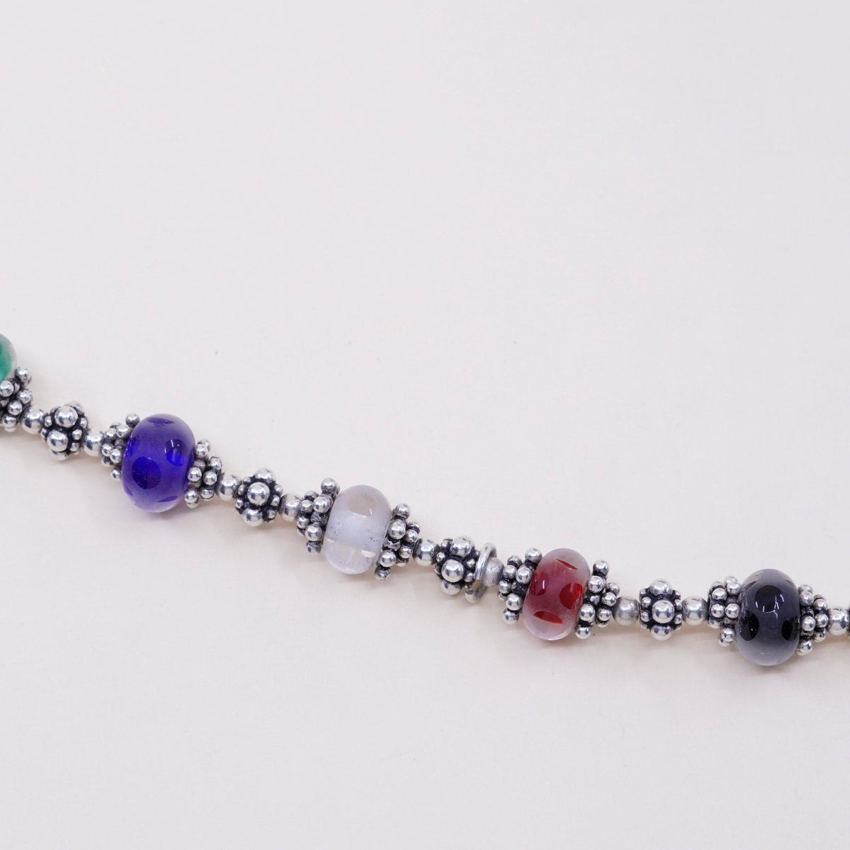 7”, vtg MB Sterling 925 Silver Lampwork Art Glass Bead Toggle Bracelet B0871
