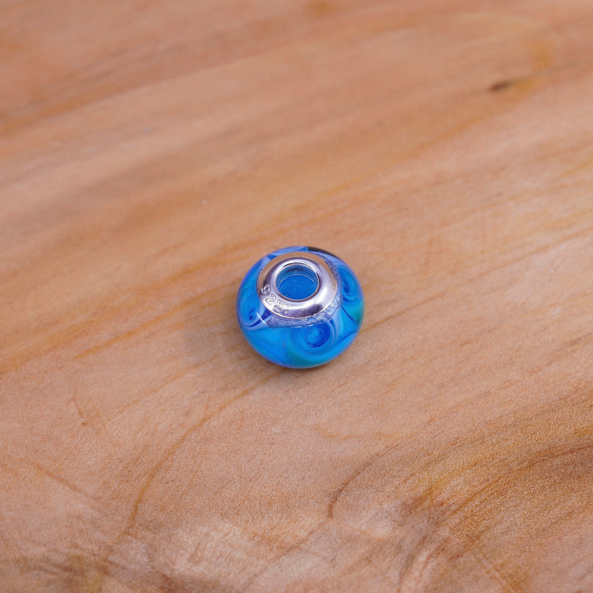 Vintage handmade blue Murano glass bead Sterling 925 silver charm
