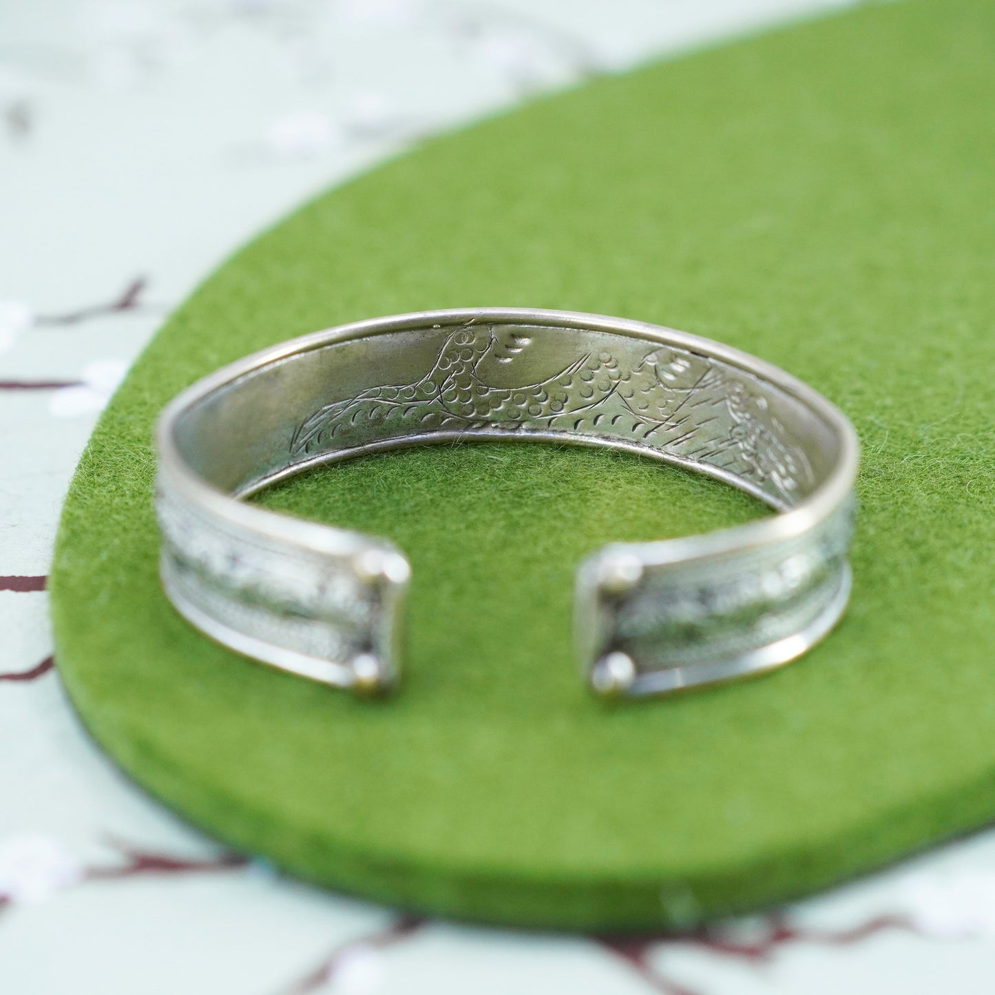 6”, Israel Sterling silver bracelet, handmade 925 cuff Hebrew words turquoise