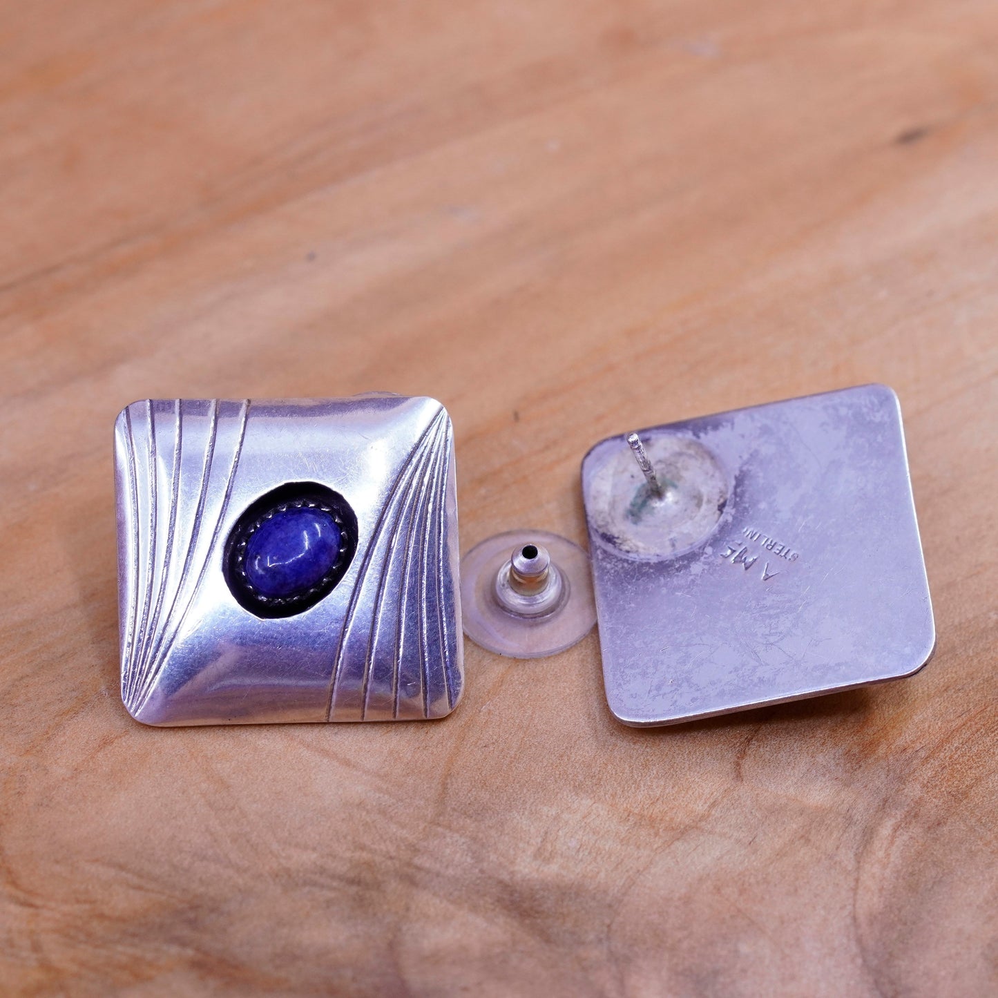 Native American Alice Mc Shirley Sterling Silver Earrings, square 925 studs