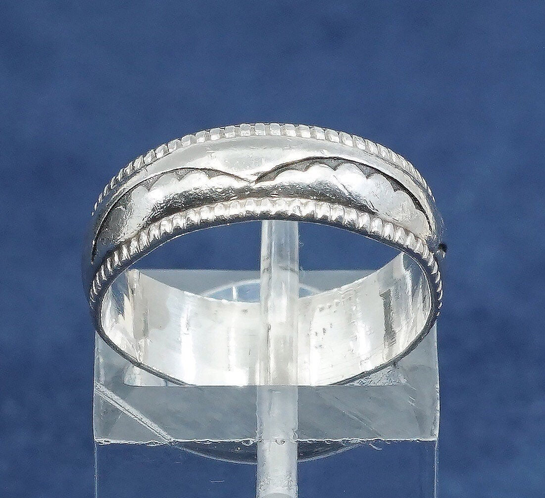 sz 6, vtg sterling silver handmade ring, 925 men’s band engraved