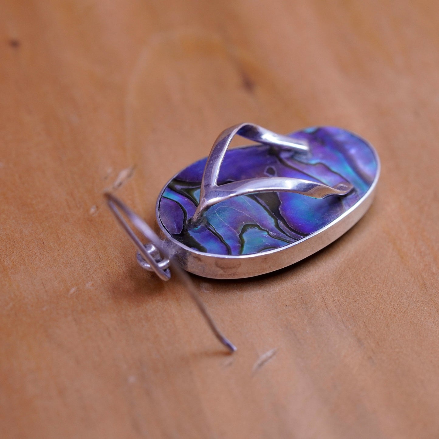 Vintage Sterling 925 silver handmade sandal flip flop earrings with abalone
