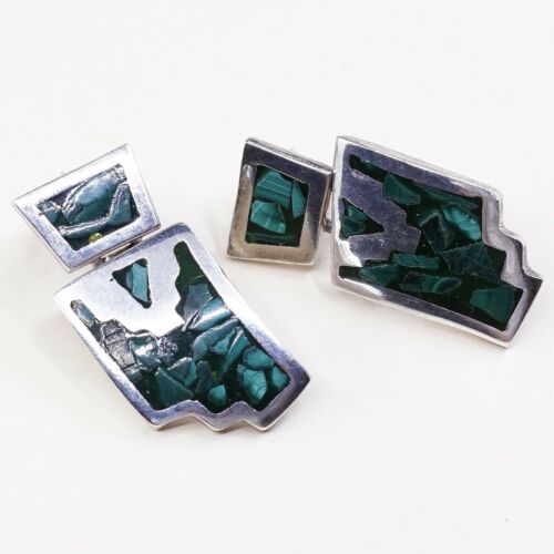 Amazing Southwestern handmade Sterling Silver earrings, 925 Malachite Dangles