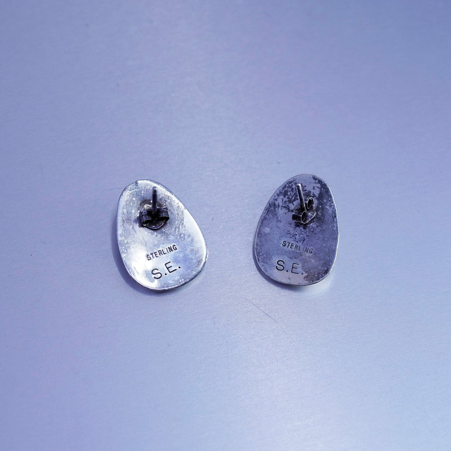 Native Zuni Sensa Eustace Sterling 925 silver earrings, bear paw studs hematite