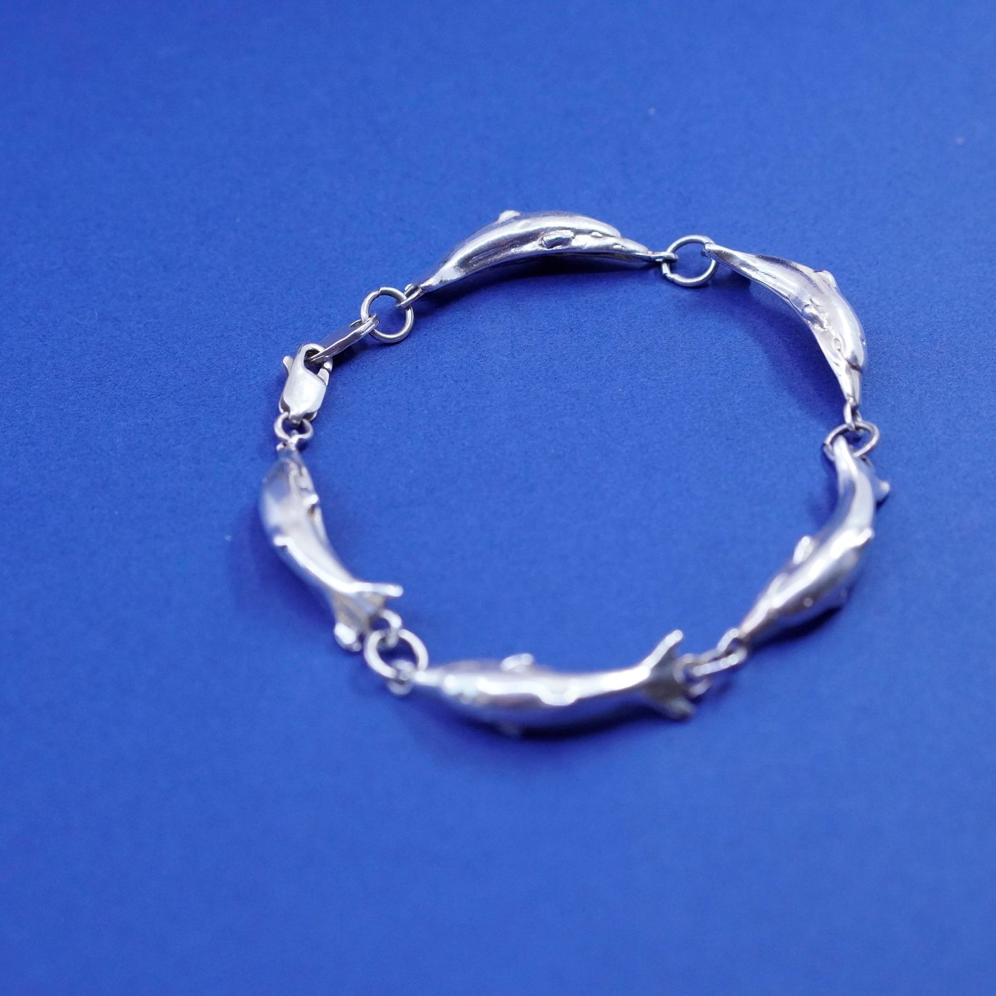 7.75”, vintage Sterling silver handmade bracelet, 925 dolphin chain