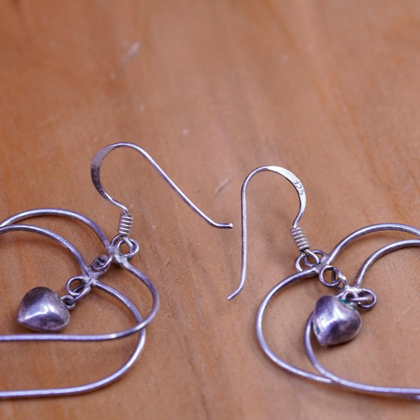 Vintage Sterling silver handmade earrings, 925 double heart