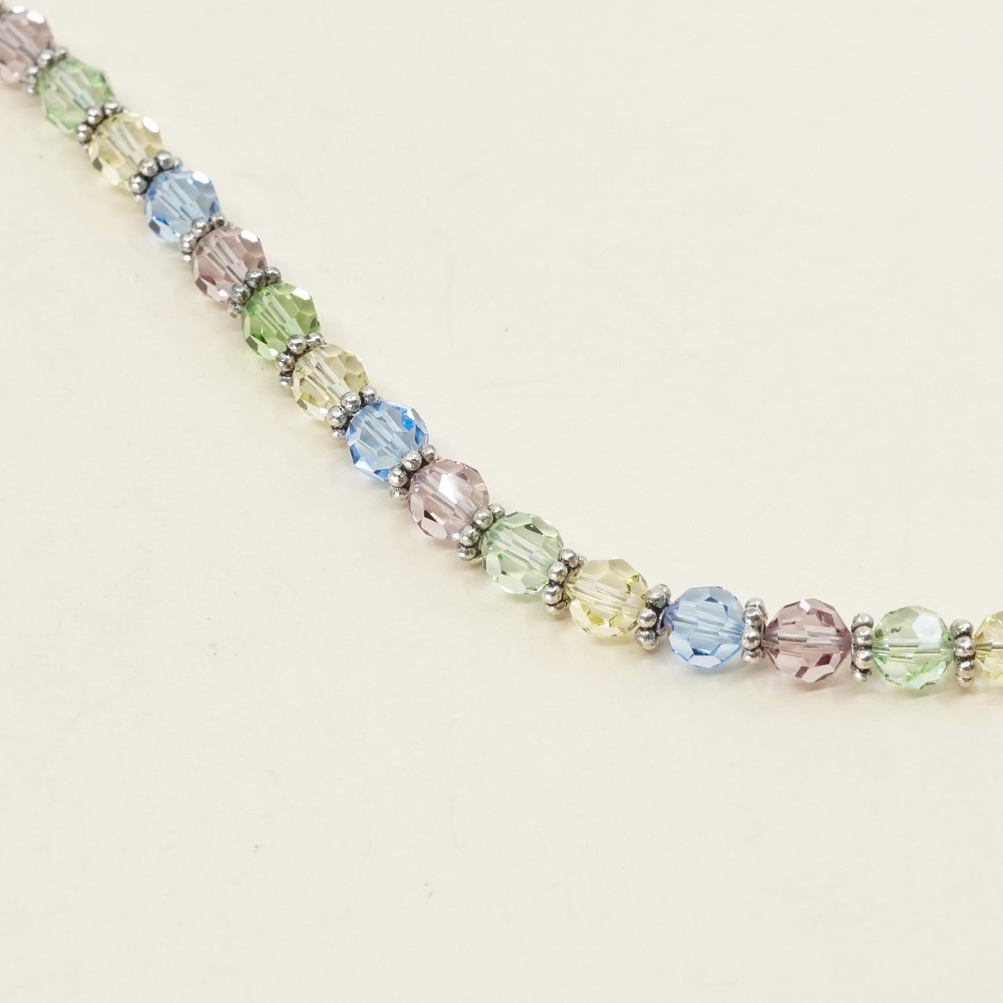 6.5", VTG Sterling silver handmade bracelet, 925 beads W colorful crystal beads