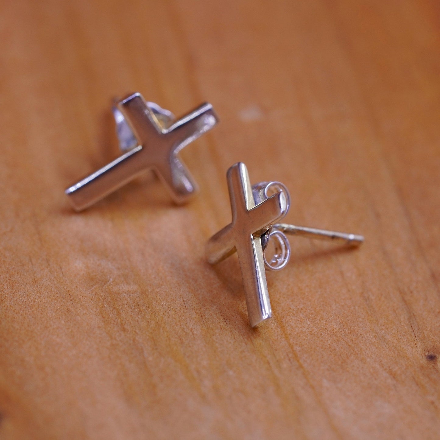 Vintage Sterling silver handmade earrings, 925 cross studs