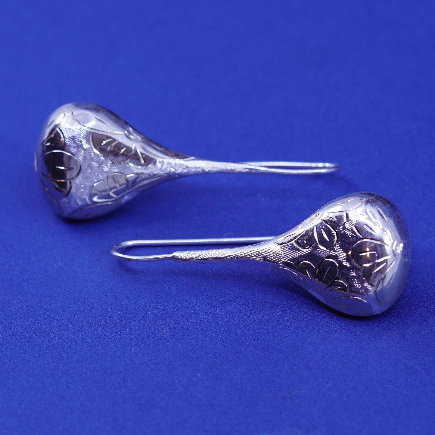Vintage sterling silver handmade earrings, minimal 925 teardrop drops