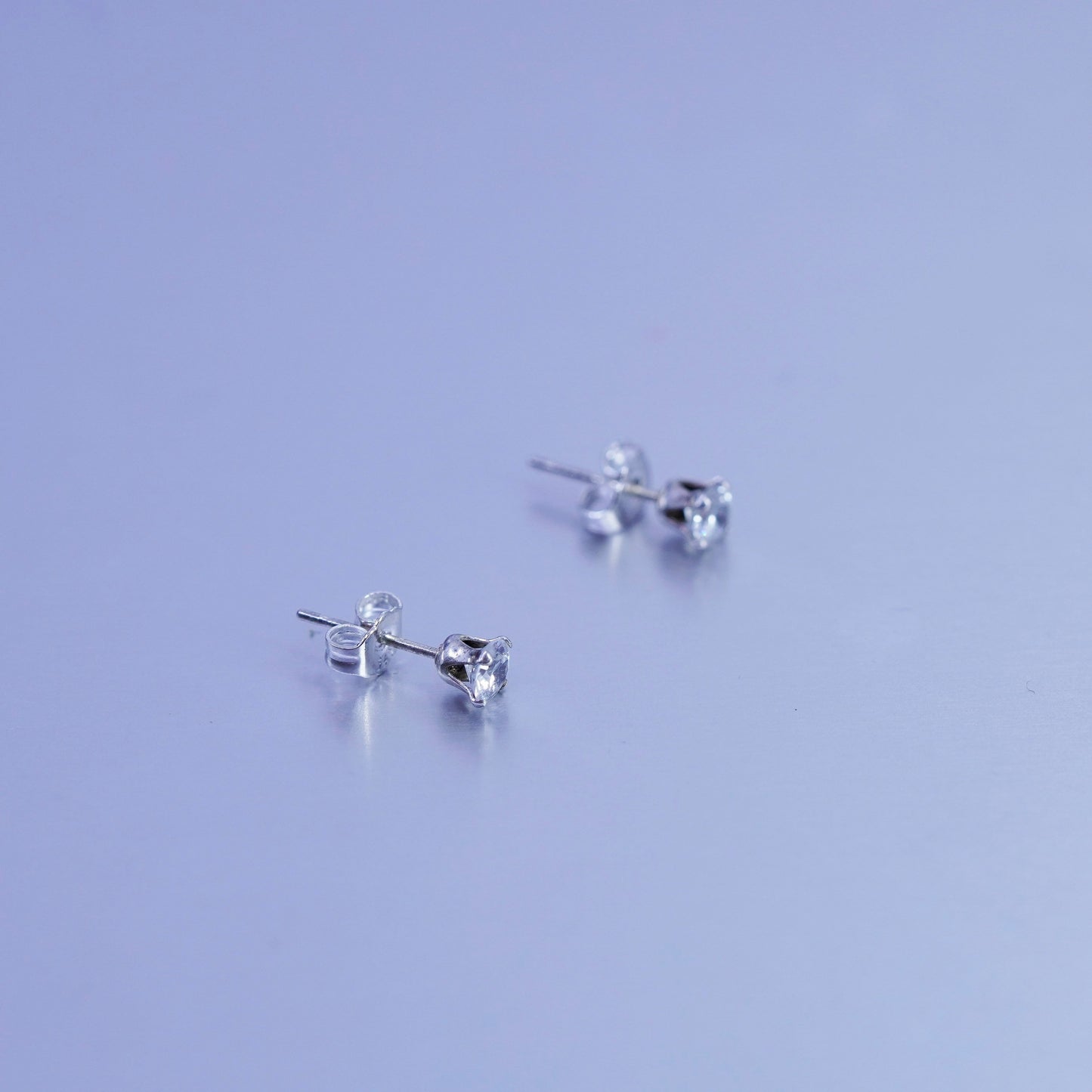 2mm, Vintage Sterling 925 silver earrings, studs with cz inlay