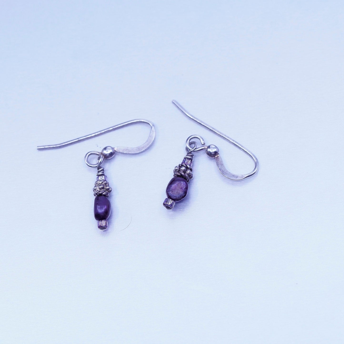 Vintage Sterling 925 silver handmade earrings with black pearl