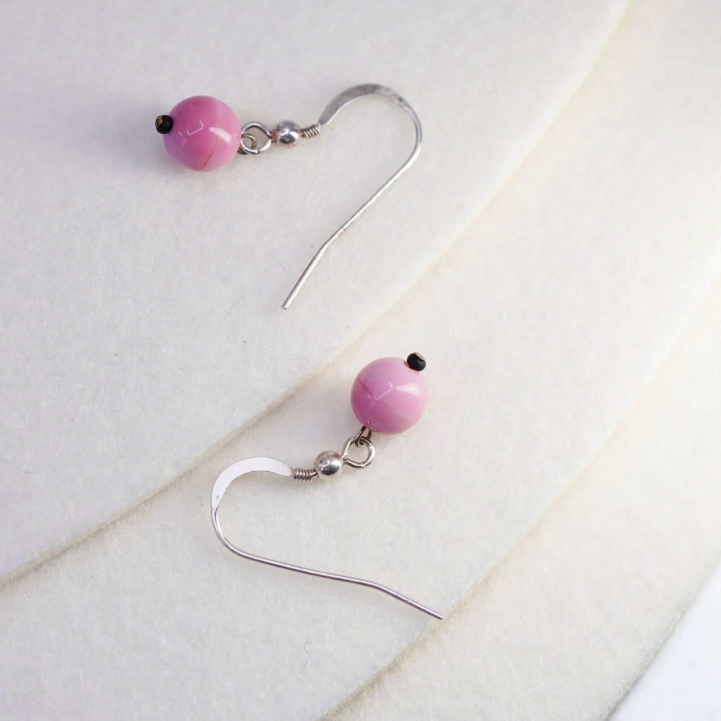 Vintage Sterling 925 silver earrings with pink agate beads