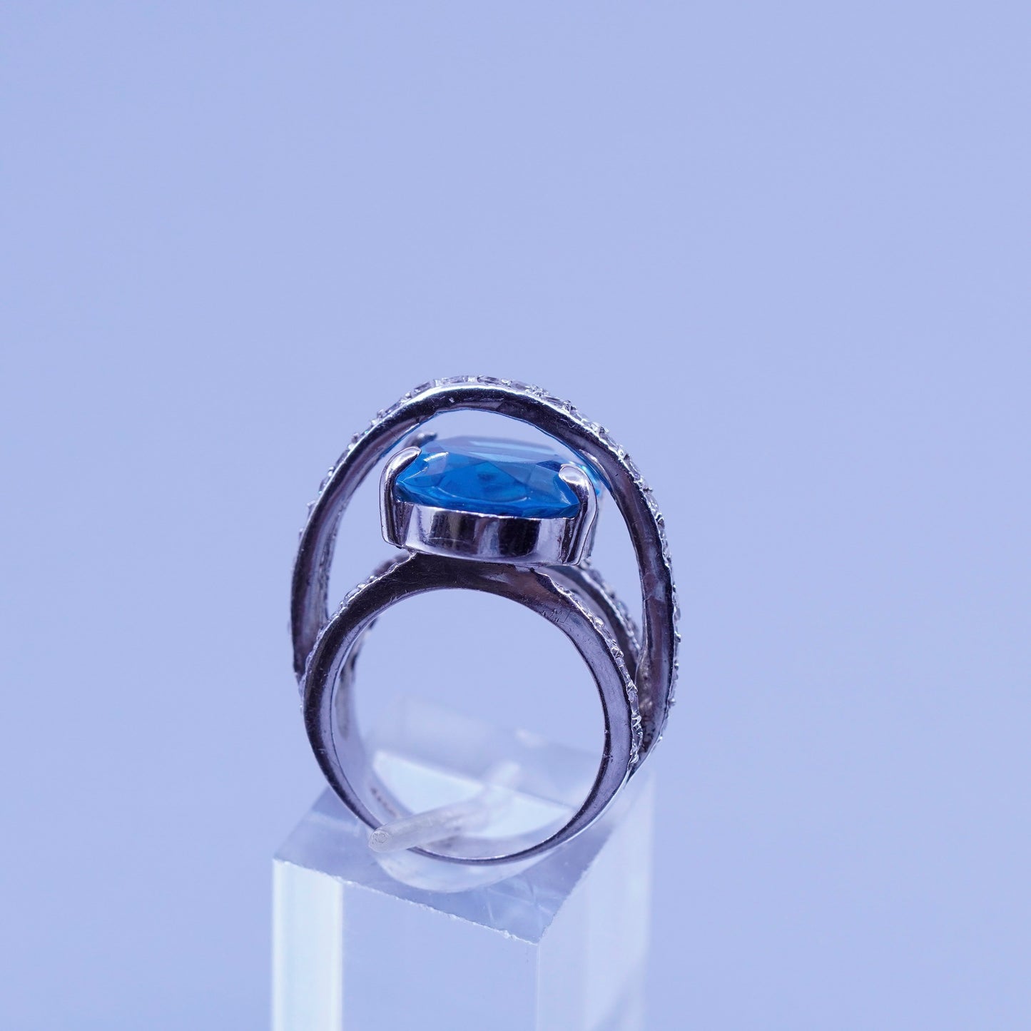 Size 6, vintage Sterling 925 silver handmade ring with topaz and cz around