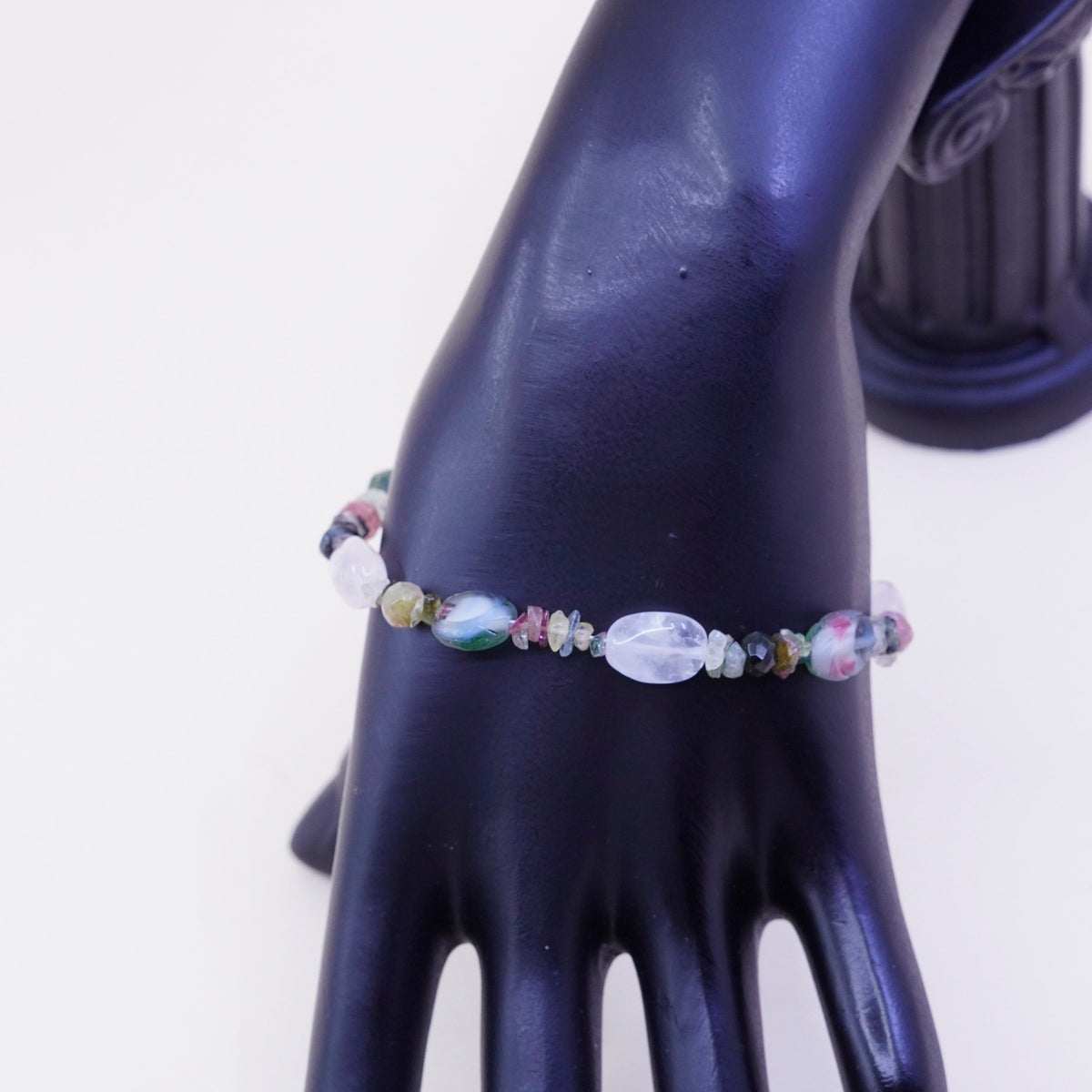 7.5”, vintage Sterling 925 silver handmade bracelet with pink quartz beads