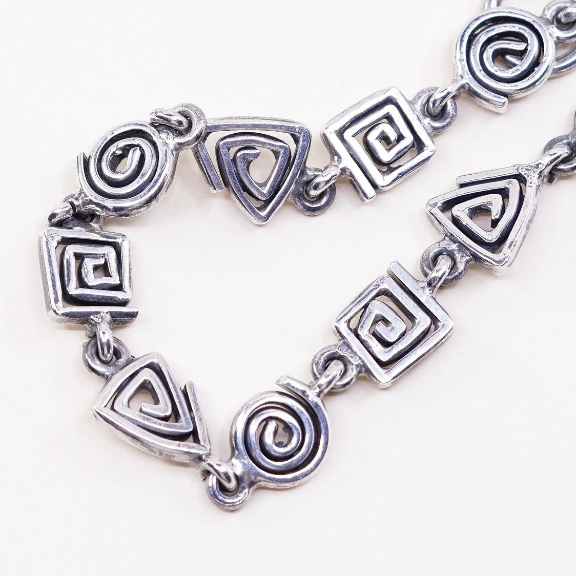 7", VTG sterling silver bracelet, italy 925 swirl link chain w/ toggle closure