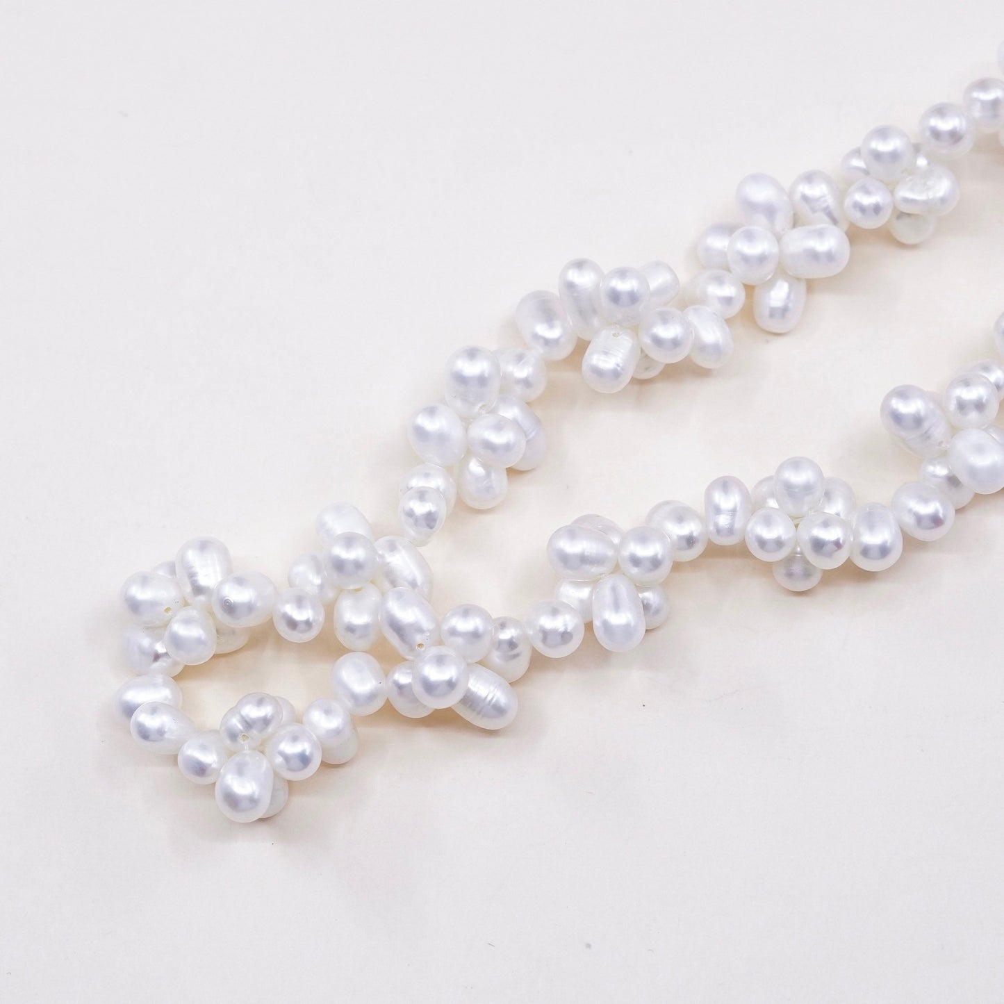 18”, Vintage handmade Sterling silver bead link chain with pearl beads