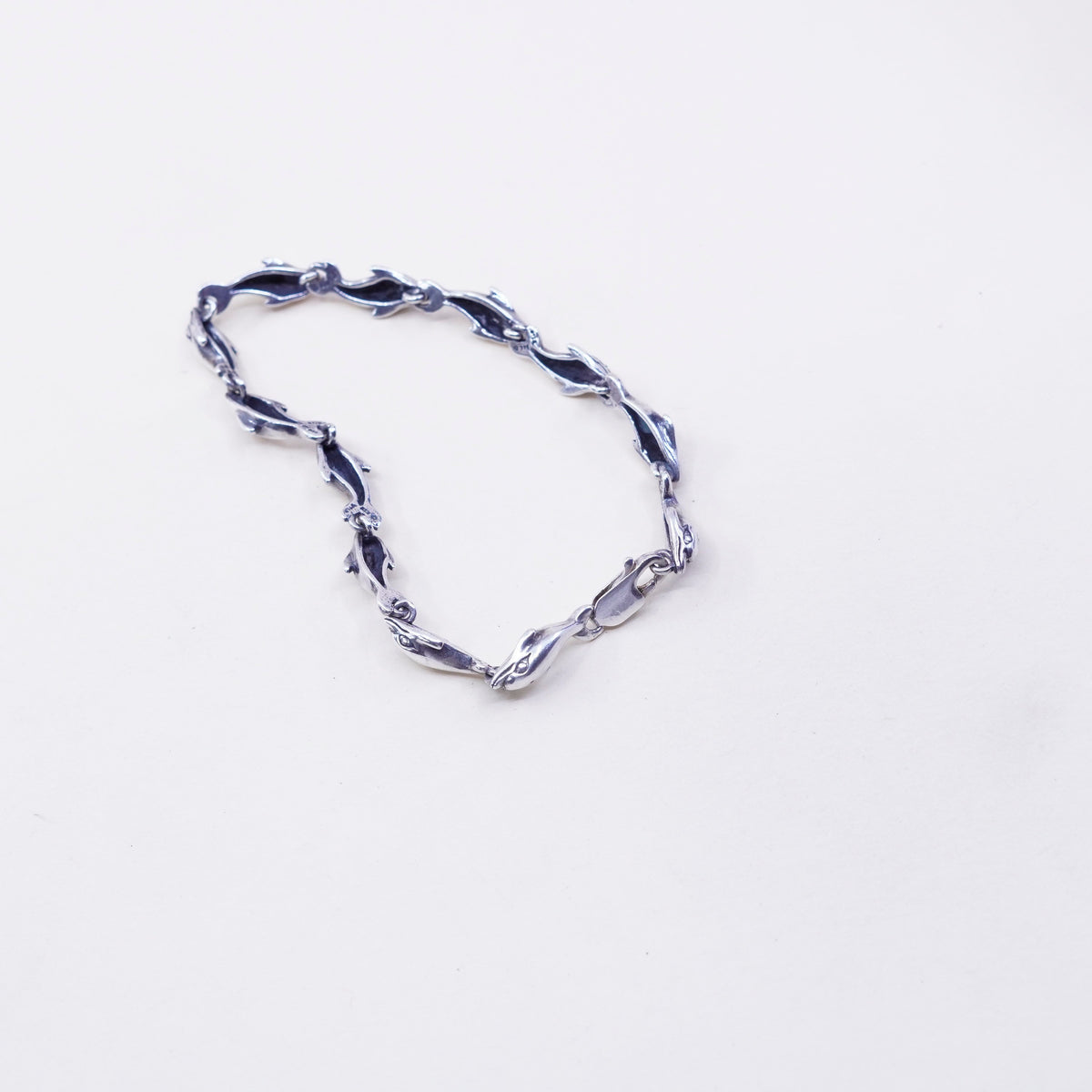 7”, vintage K&N Sterling silver handmade bracelet, 925 dolphin links chain