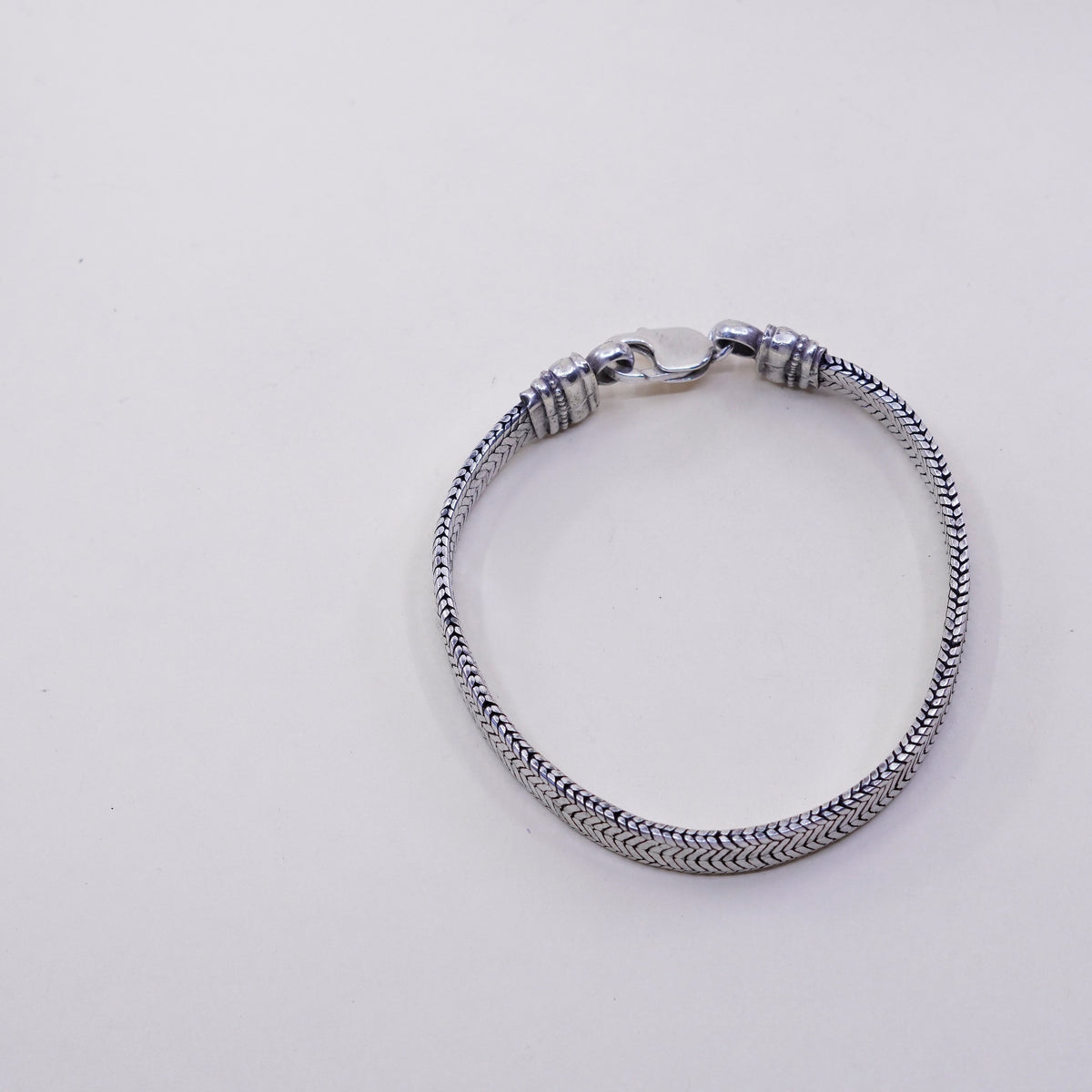 8.5”, 9mm, vintage Sterling silver bracelet, bold 925 flatten snake chain