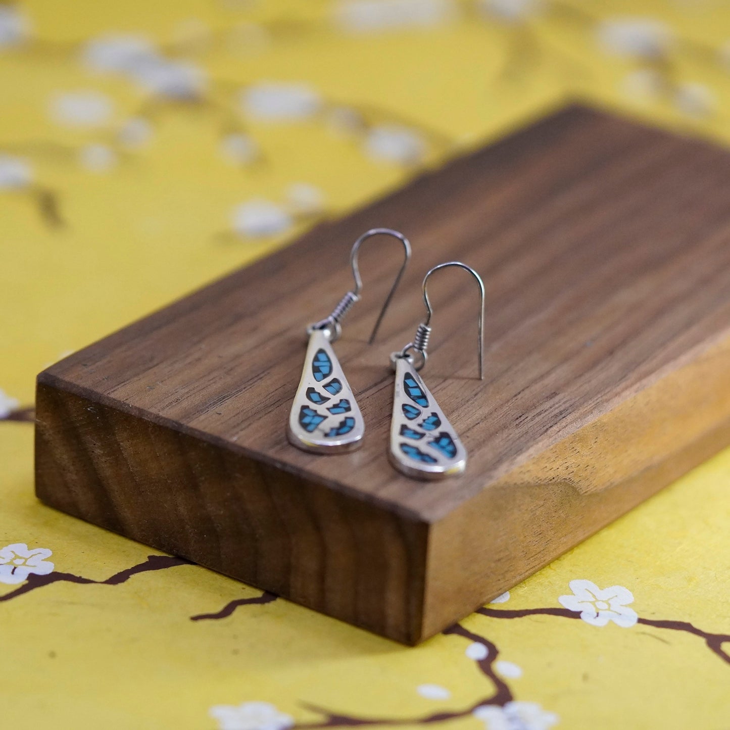 Vintage Sterling silver handmade earrings, Mexico 925 teardrop with turquoise