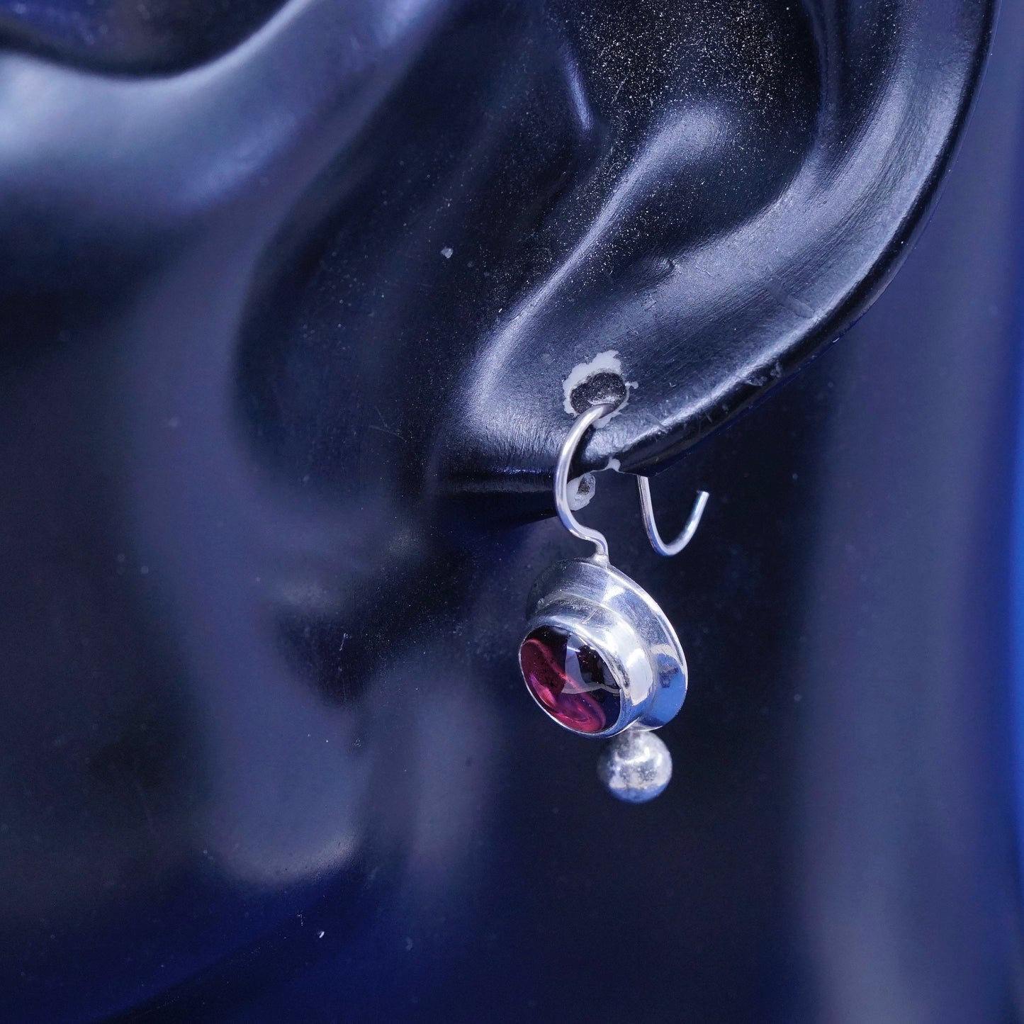 Vintage sterling 925 silver handmade earrings with garnet and beads