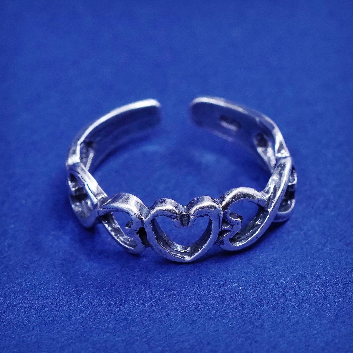 Size 2.5, vintage sterling silver handmade ring, 925 heart open band